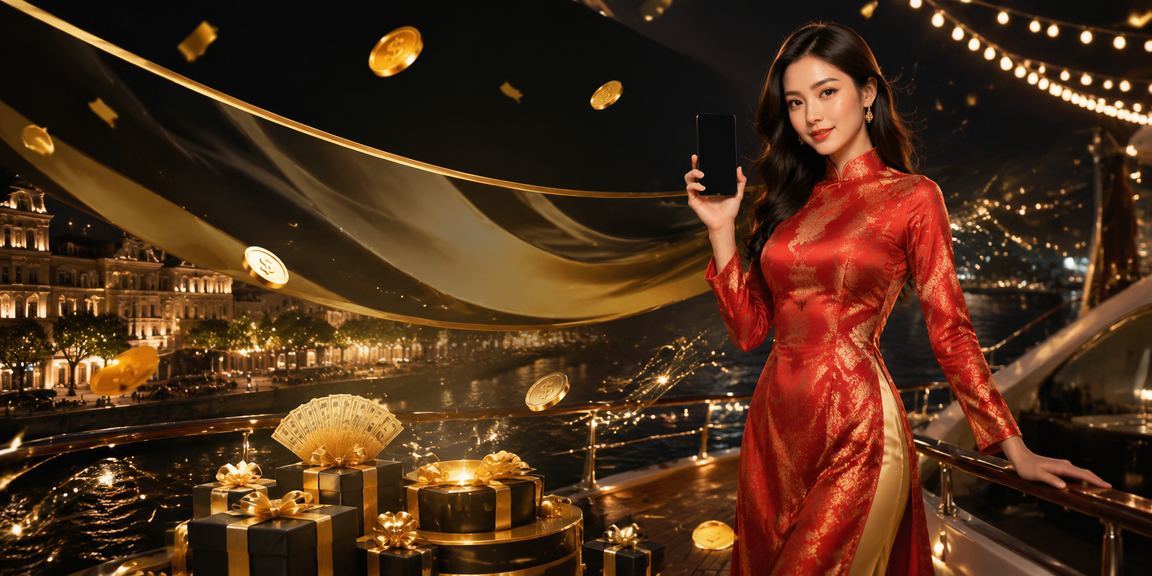 Người phụ nữ mặc áo dài tại Hà Nội kiểm tra kết quả xổ số và phần thưởng trên điện thoại