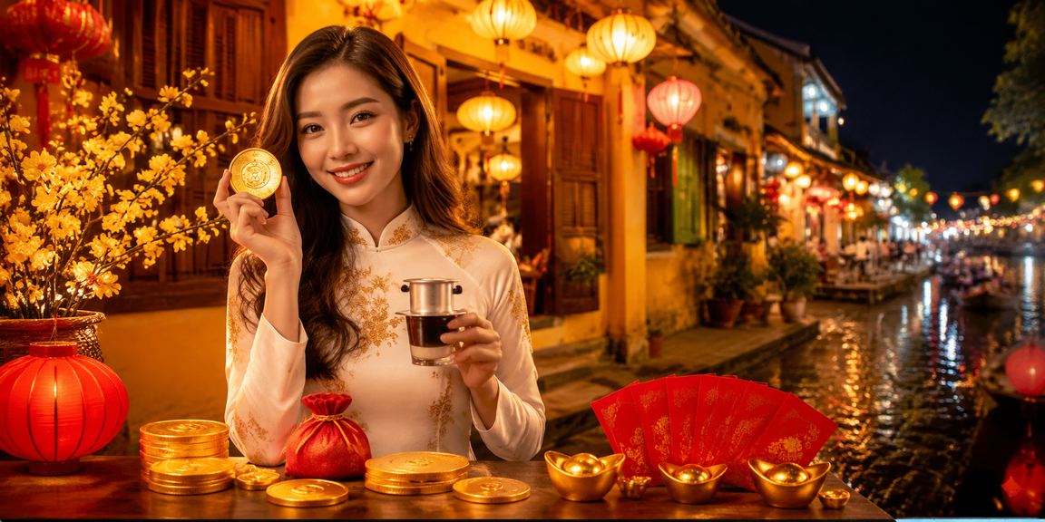 Người dùng tại Hội An kiểm tra ưu đãi nạp tiền và tài khoản cược buổi sáng bên cà phê
